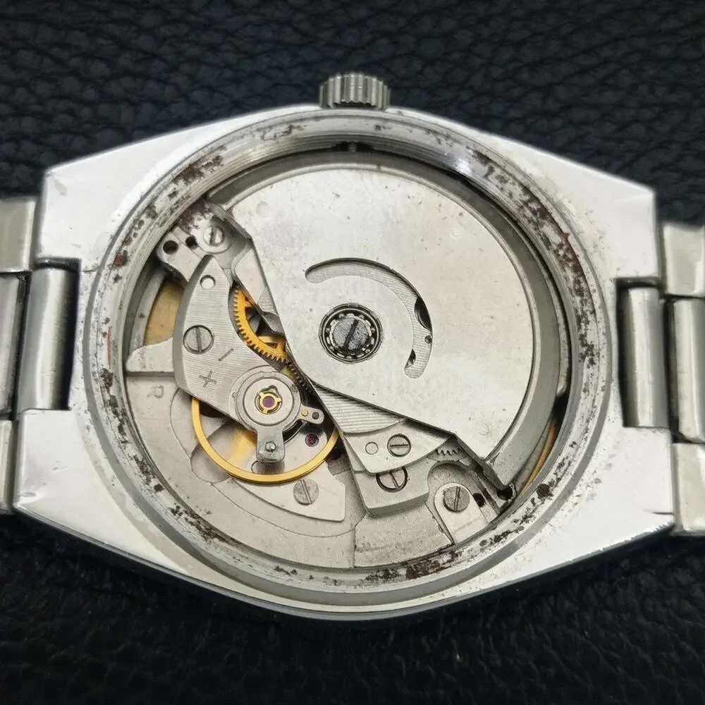Vintage 1982 Ricoh Automatic Mens Silver Watch W/daydate & Red accents