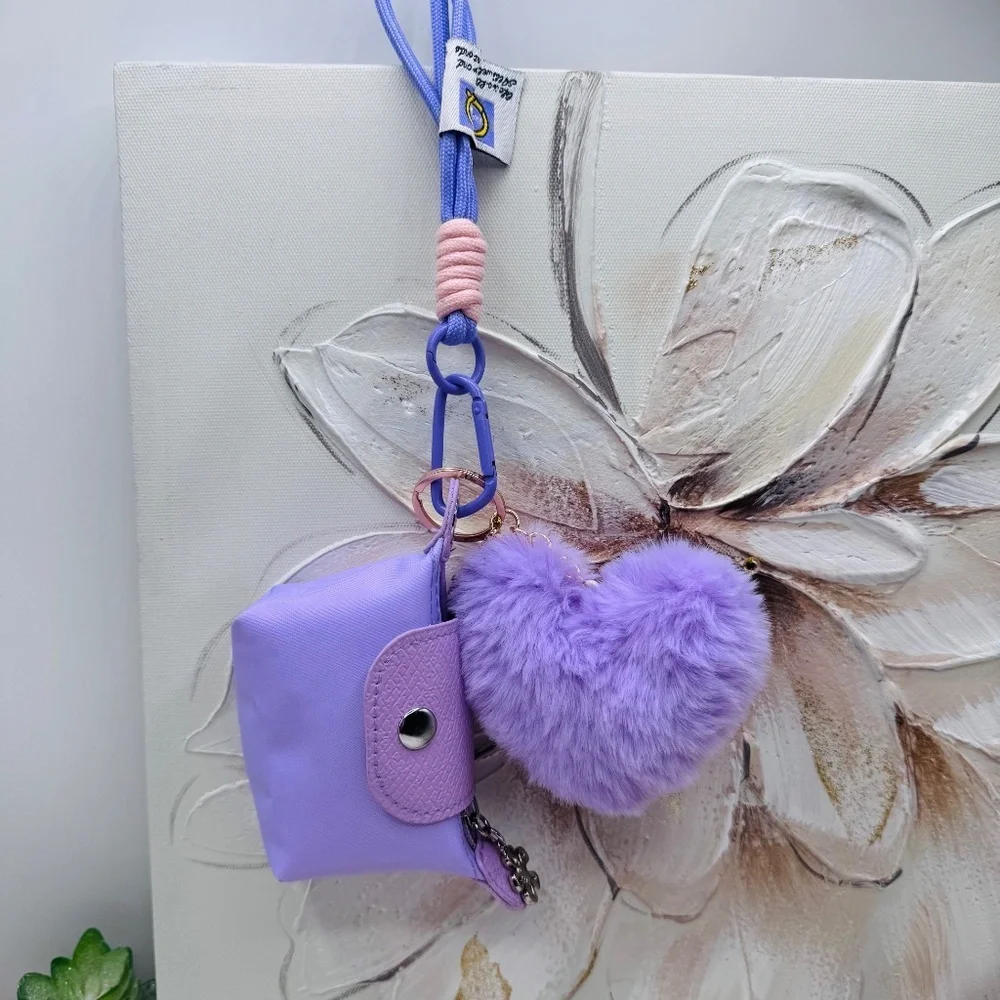 Women's Mini Lilac Coin Purse wristlet w/ Heart Keychain Charm