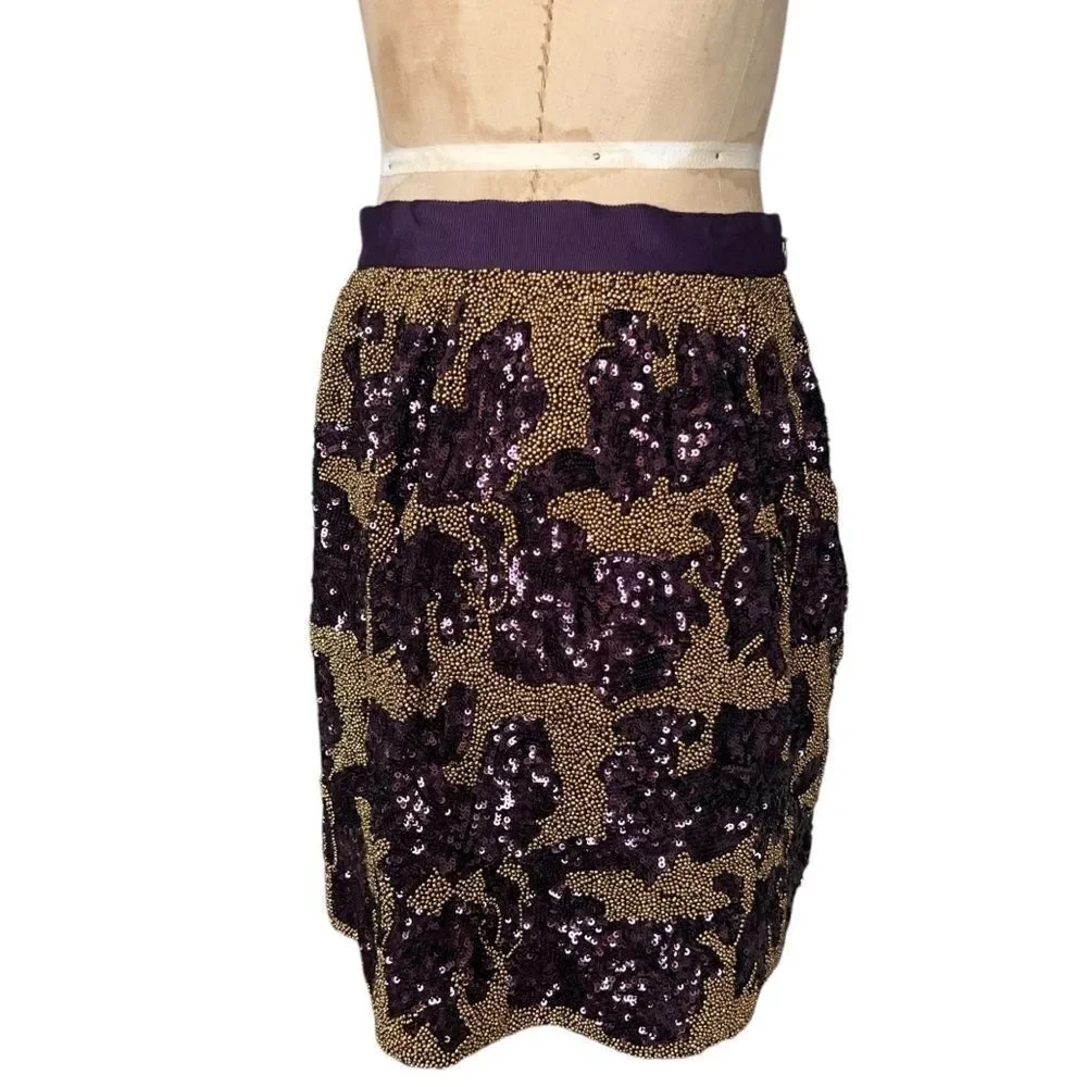 CLUB MÓNACO Purple & Gold Floral Sequin Beaded Mini Skirt Size M