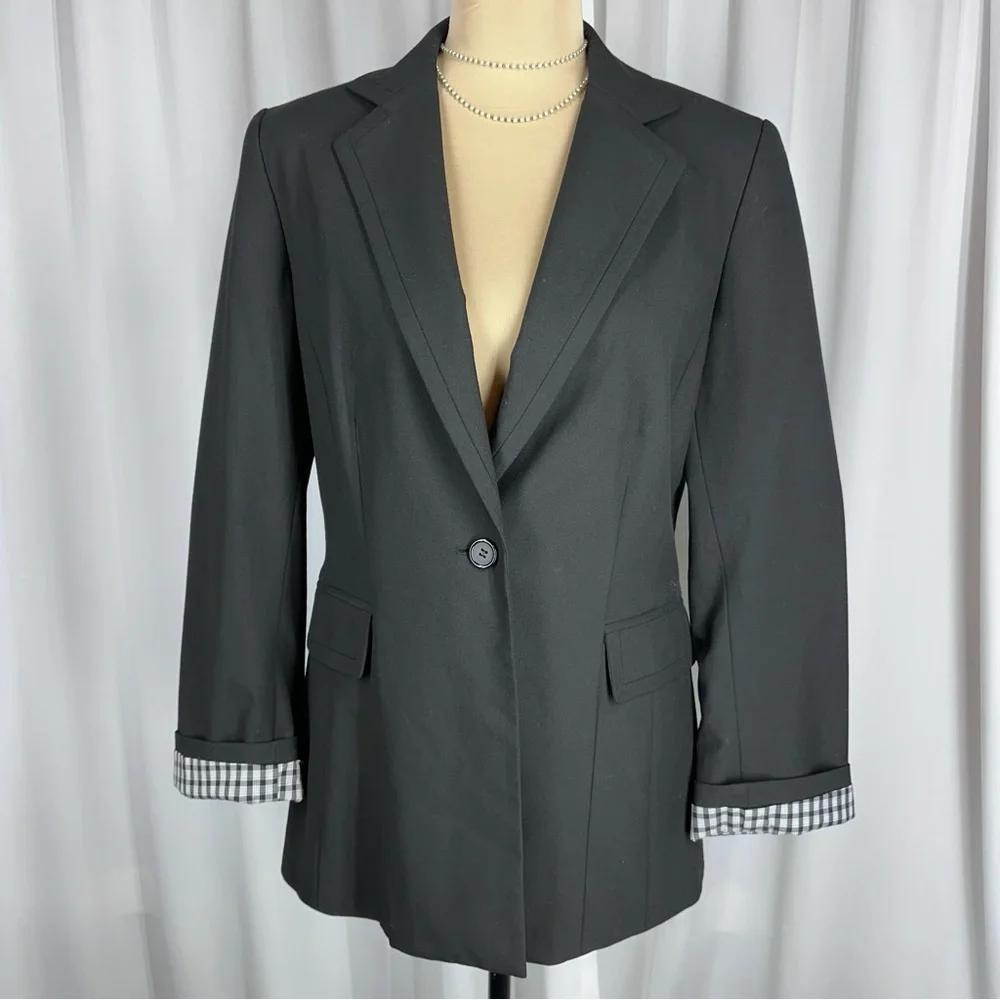Gianni Bini Blazer Jacket Sz 6 Black One Button Contrast‎ Lining Career Business