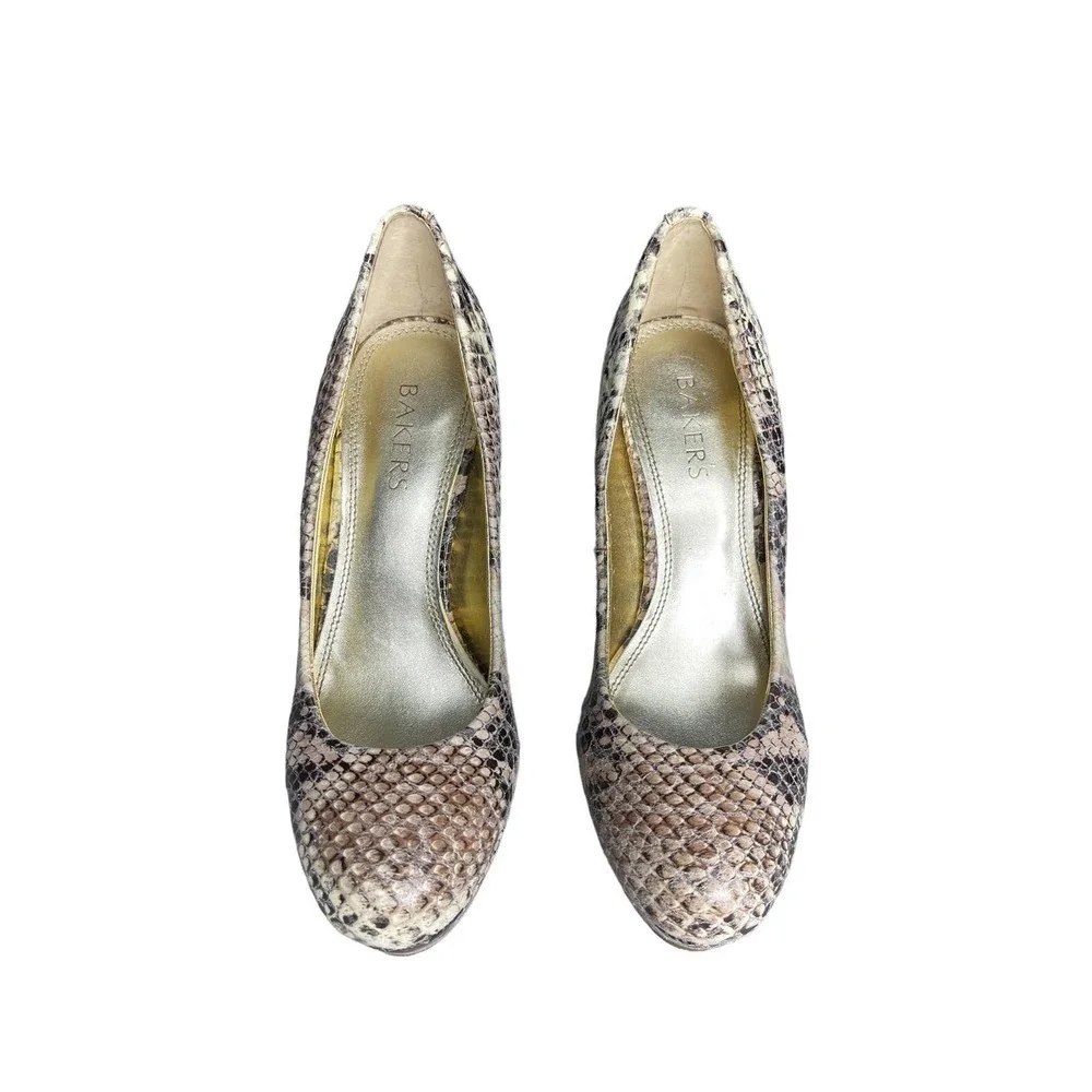Bakers Womens Melina Platform High Heel Pumps‎ Tan Reptile Snakeskin Size 7