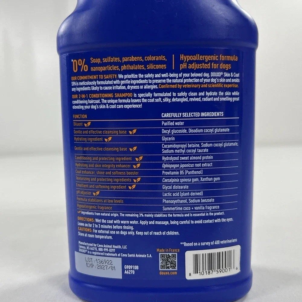 DOUXO Skin & Coat SPA Detangling 2 in 1 Conditioning Dog Shampoo 16oz New