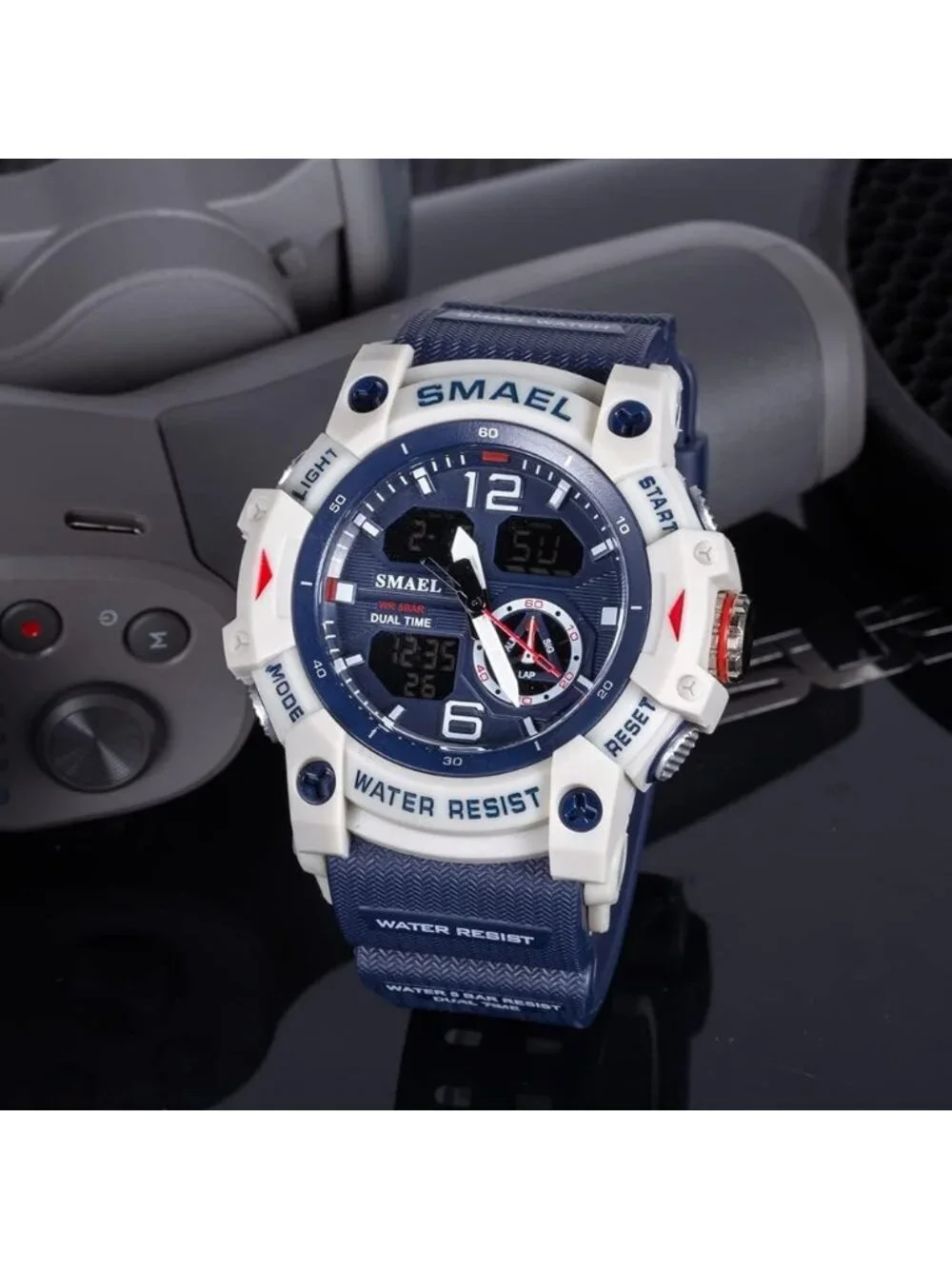 Men Dark Blue Analog Quartz S-Shock Waterproof Outdoor Sports LED Digital Watch
