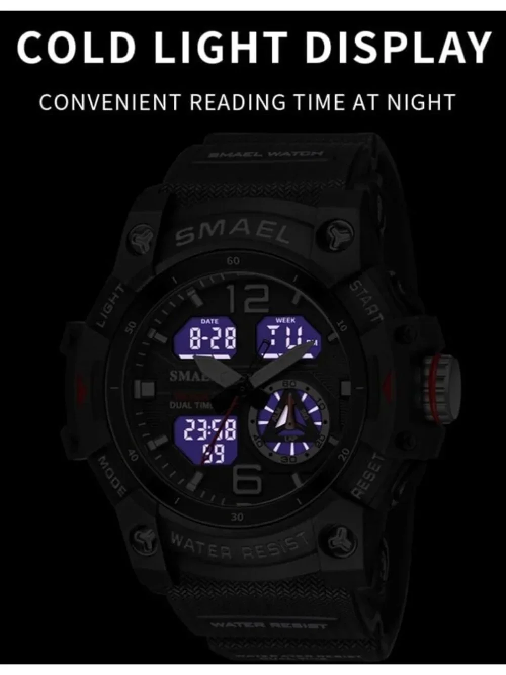 Men Dark Blue Analog Quartz S-Shock Waterproof Outdoor Sports LED Digital Watch