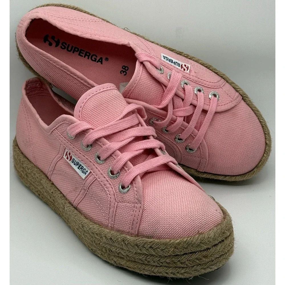 Superga Pink Canvas Platform Espadrille Sneakers Sz6‎ Cottage Core Granola