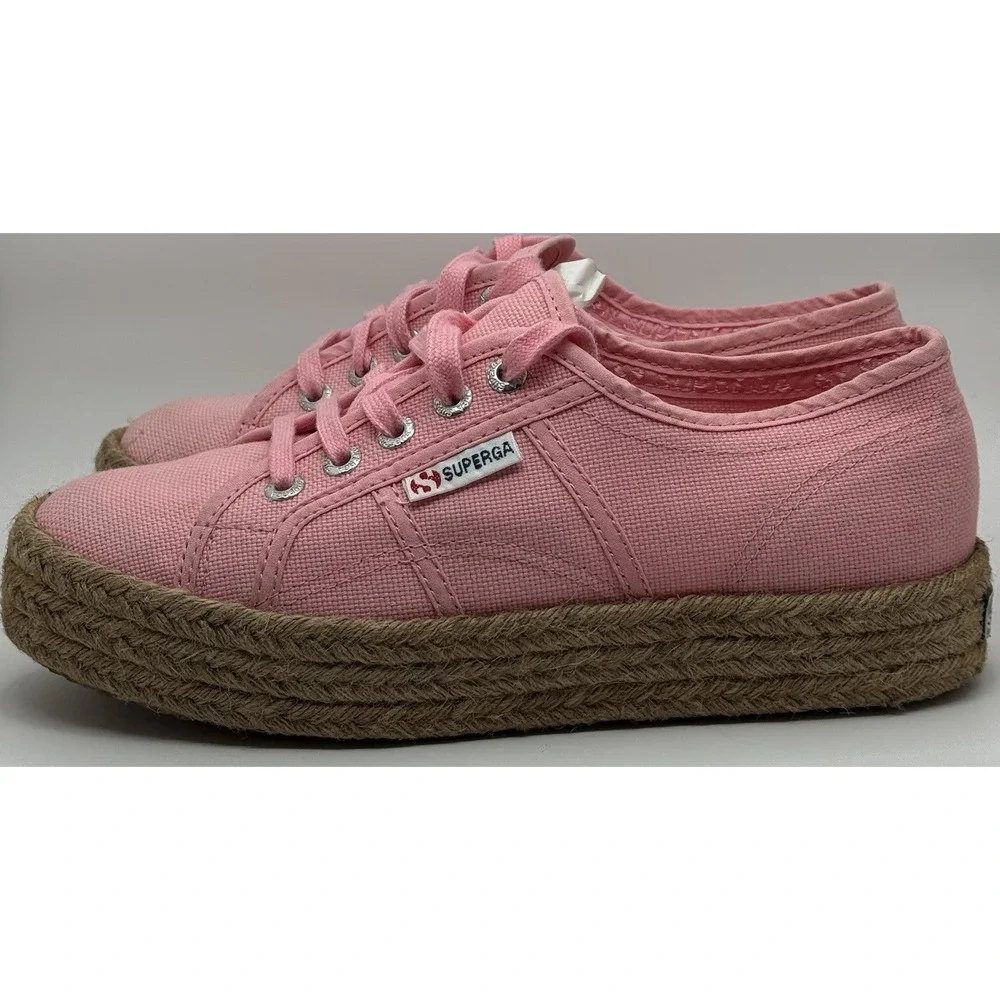 Superga Pink Canvas Platform Espadrille Sneakers Sz6‎ Cottage Core Granola