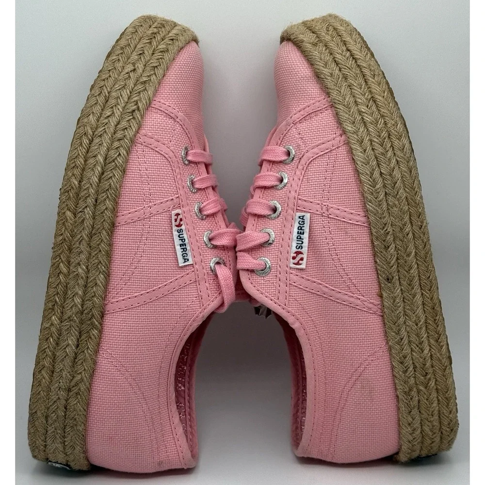 Superga Pink Canvas Platform Espadrille Sneakers Sz6‎ Cottage Core Granola