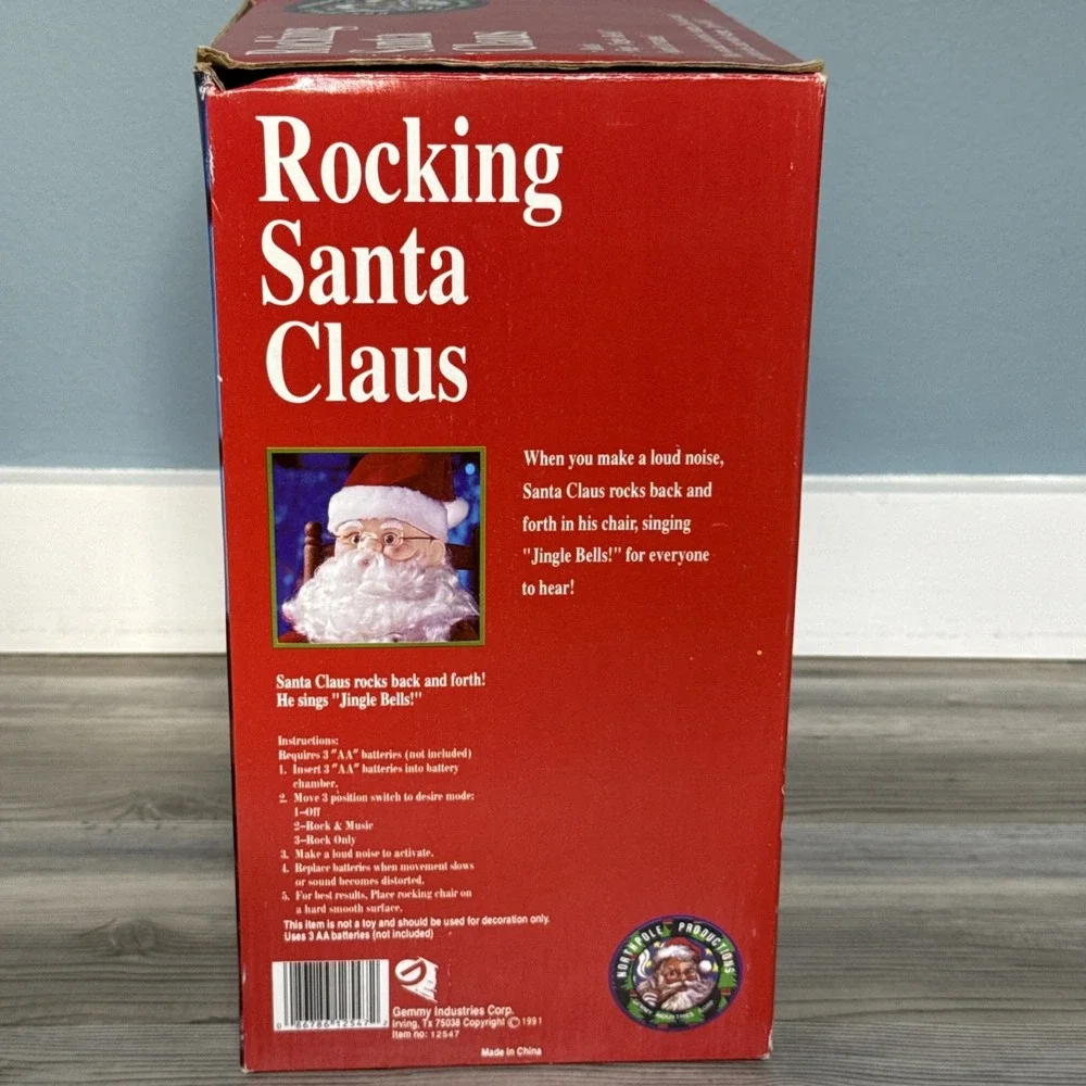Gemmy North Pole‎ Productions Vtg 1991 Rocking Chair Santa Jingle Bells 13