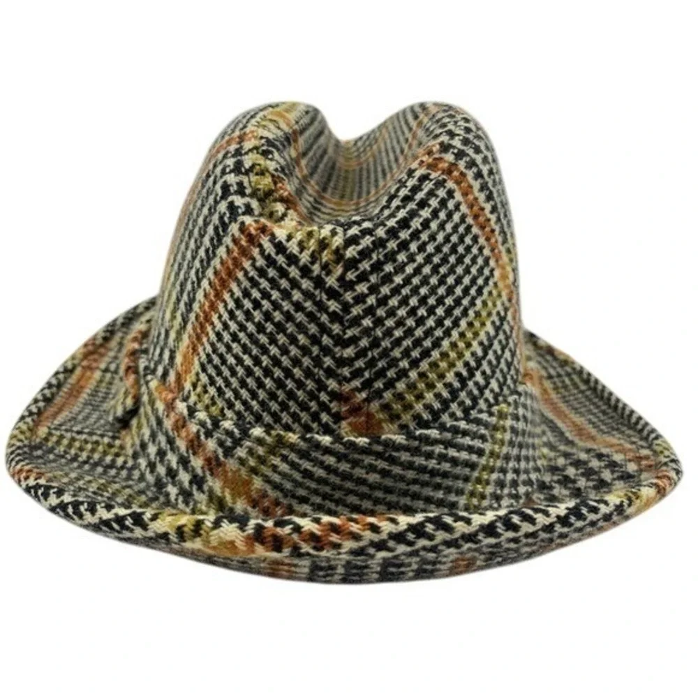 Vintage Churchill Ltd Plaid Tweed Hat Fedora Genuine Lambswool Classic 6 7/8‎