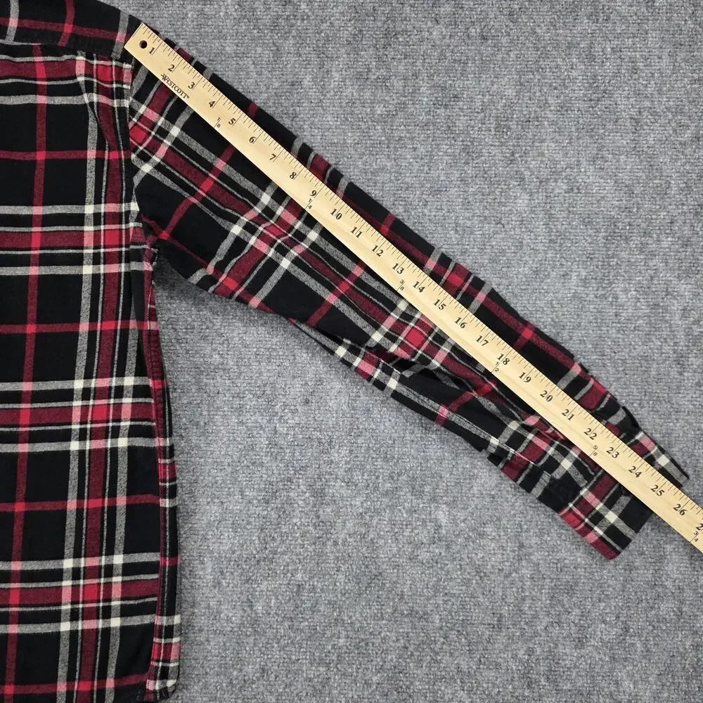Banana Republic Shirt Mens Tall Medium Black Red Plaid Flannel Organic Untucked