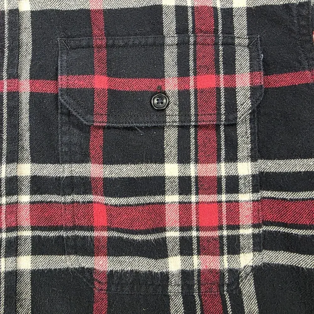 Banana Republic Shirt Mens Tall Medium Black Red Plaid Flannel Organic Untucked