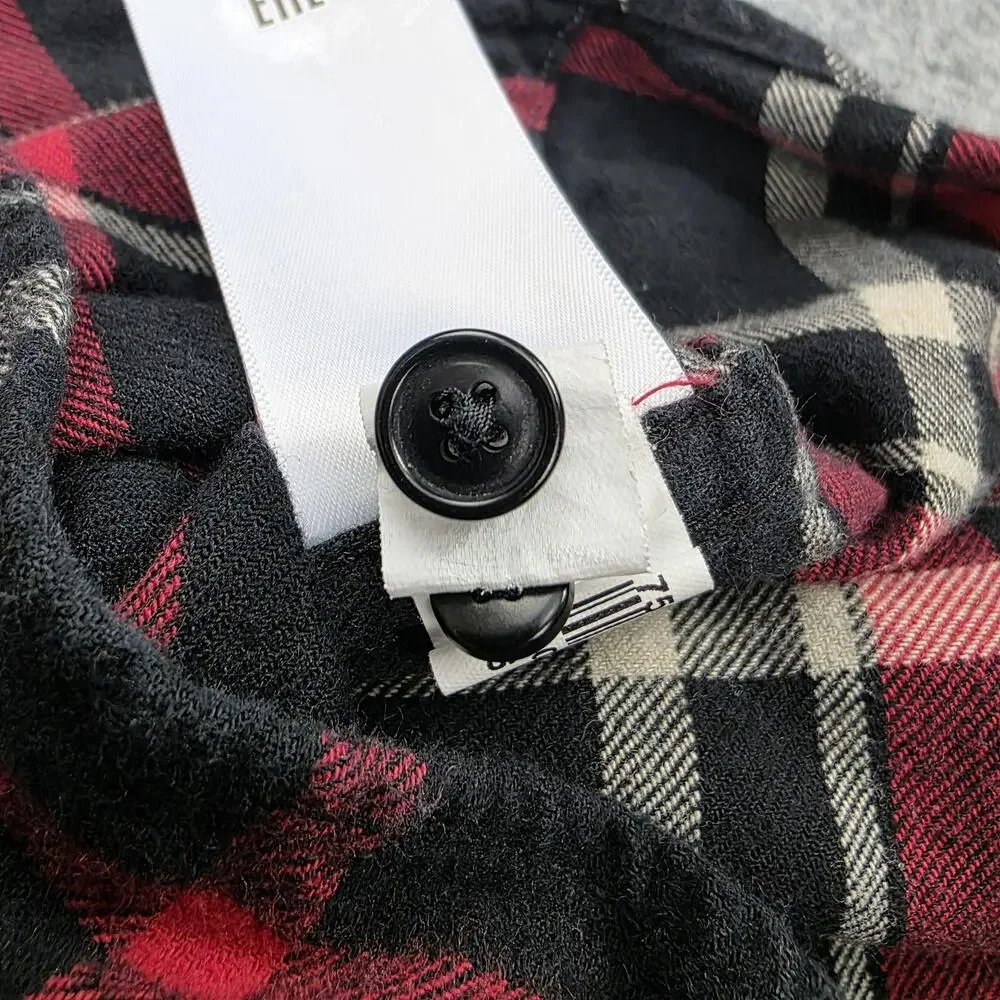 Banana Republic Shirt Mens Tall Medium Black Red Plaid Flannel Organic Untucked