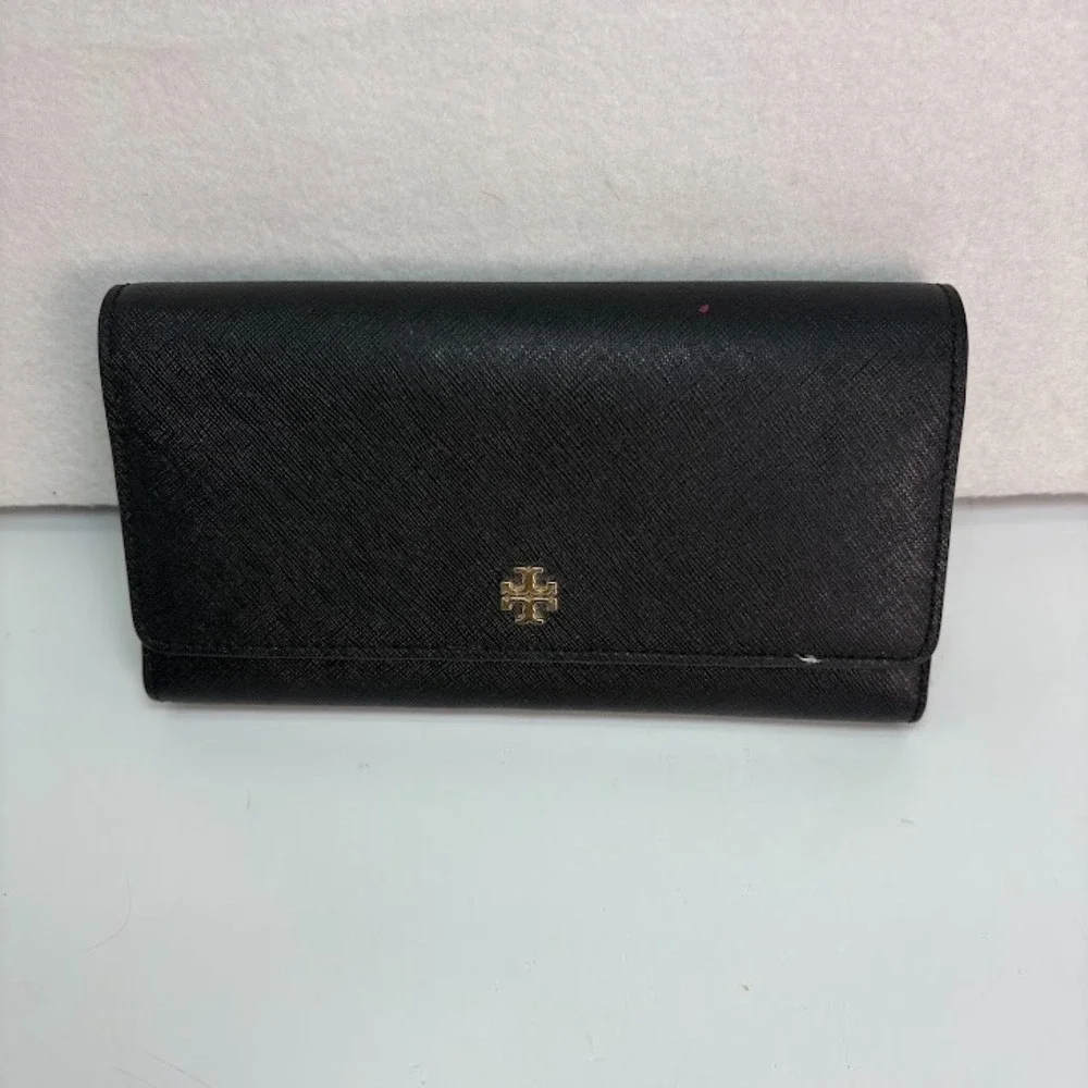 Tory Burch Black Saffiano Leather Wallet Black with‎ Gold Hardware