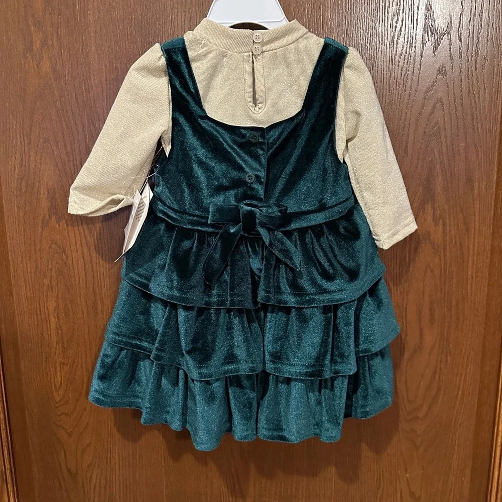 Blueberi Boulevard Baby Girls Hunter Green‎ Velvet Bow Christmas Dress 18 Month