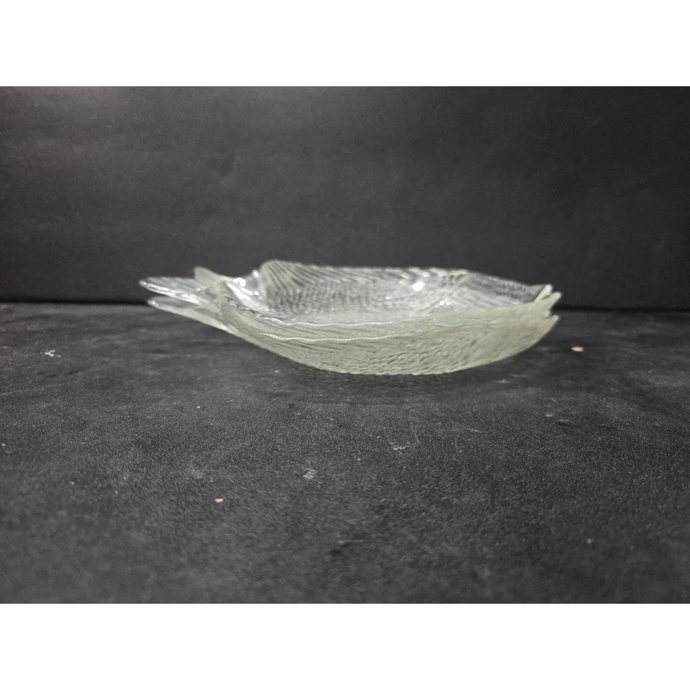 Arcoroc Clear Fish Salad Plates,‎ Set of 2, Embossed Pressed Glass, Tableware