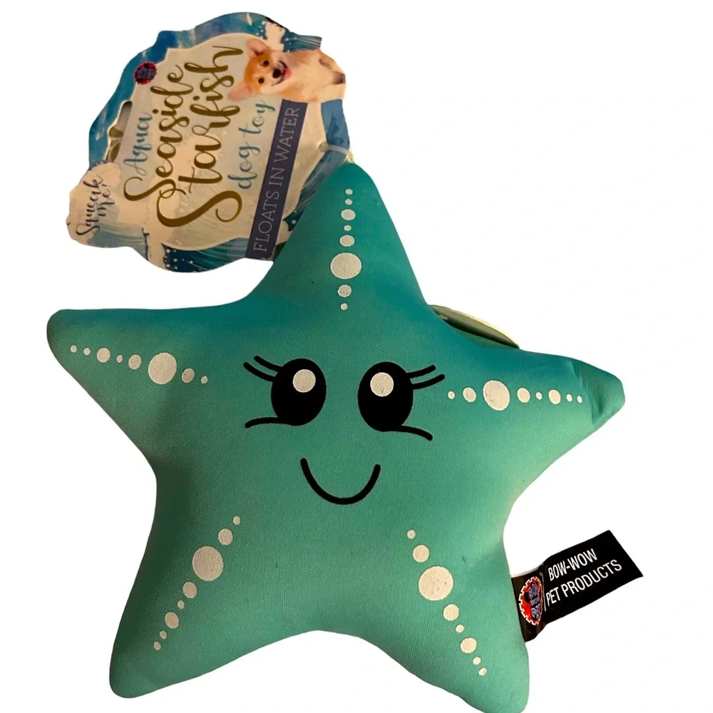 •NWT Aqua Seaside Starfish Dog Toy Floats In Water Squeaks Teal Pool Time!