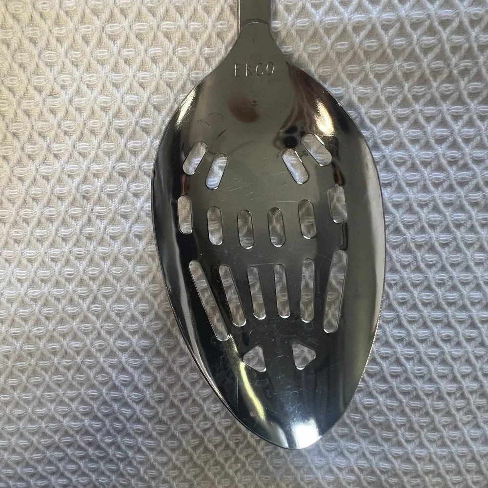 Vintage Ekco 3 Piece Utensil Stainless Steel Green Handles Slotted Spoon Spatula