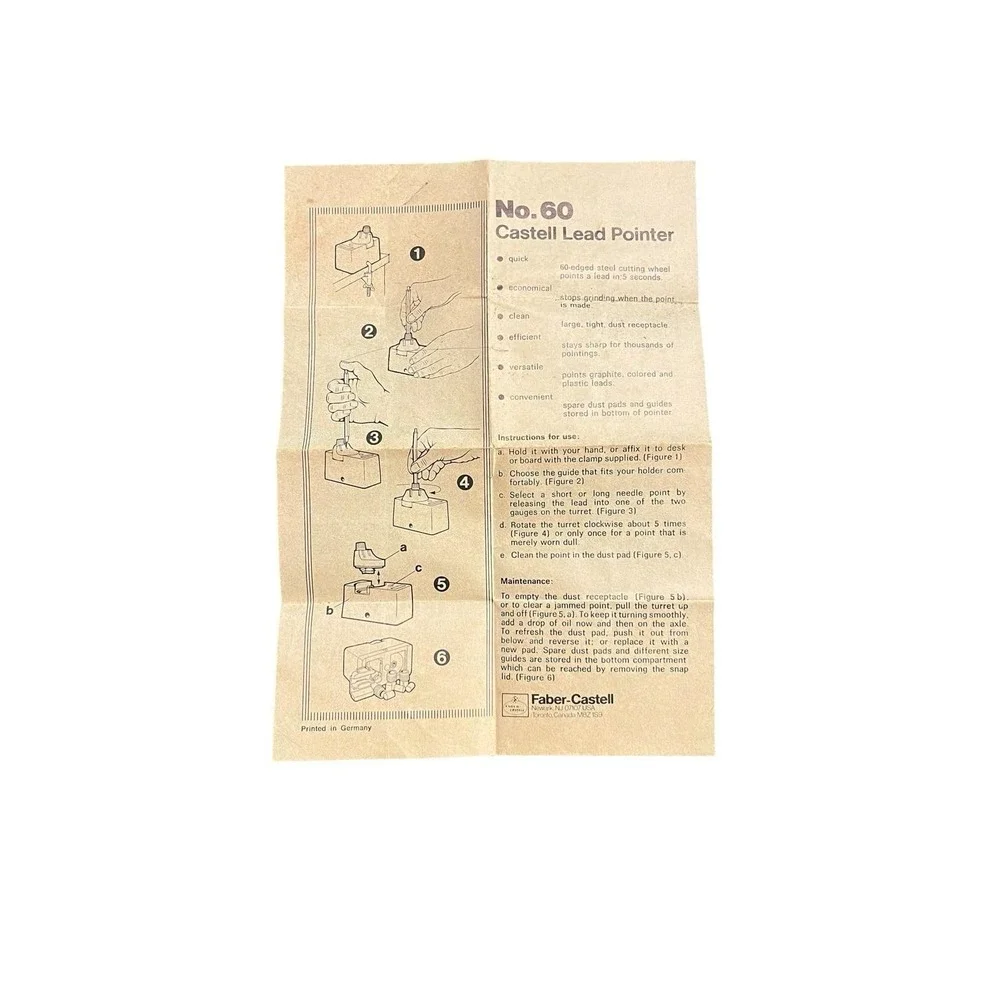 Vintage Faber Castell Lead Pointer No 60 Instruction Sheet- Printed In Germany