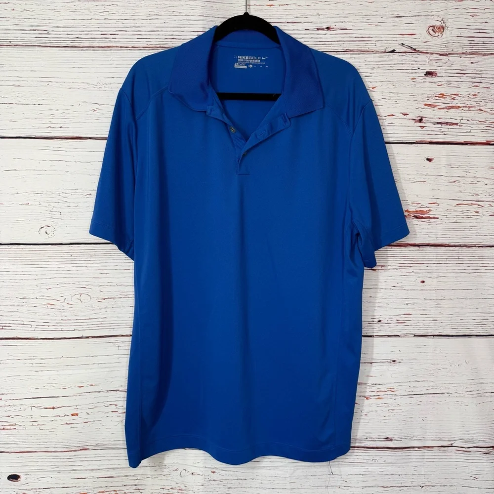 Nike Golf Dri-FIT Tour Performance Polo‎ XL Cobalt Blue Shirt Swoosh Classic