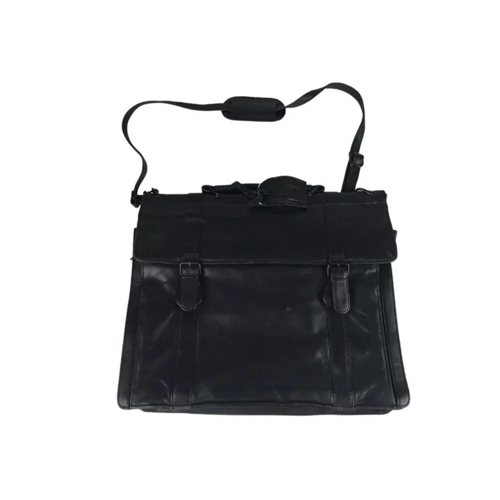 Mark Phillip Unisex Adults Black Full Grain Leather Briefcase Document Case Bag‎