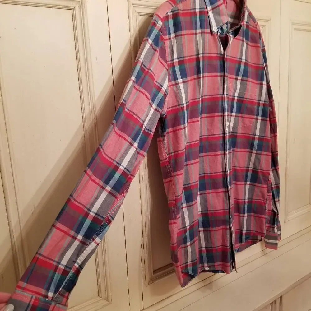 J. Crew Summer Plaid Button Down Slim Large