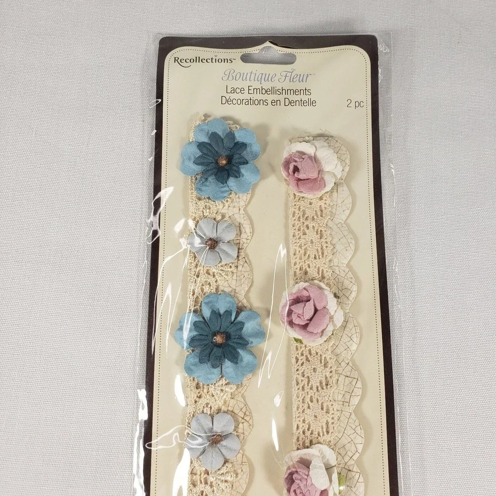 Recollections Floral‎ Lace Scrapbook Embellishments Pack Of 2 Blue Pink