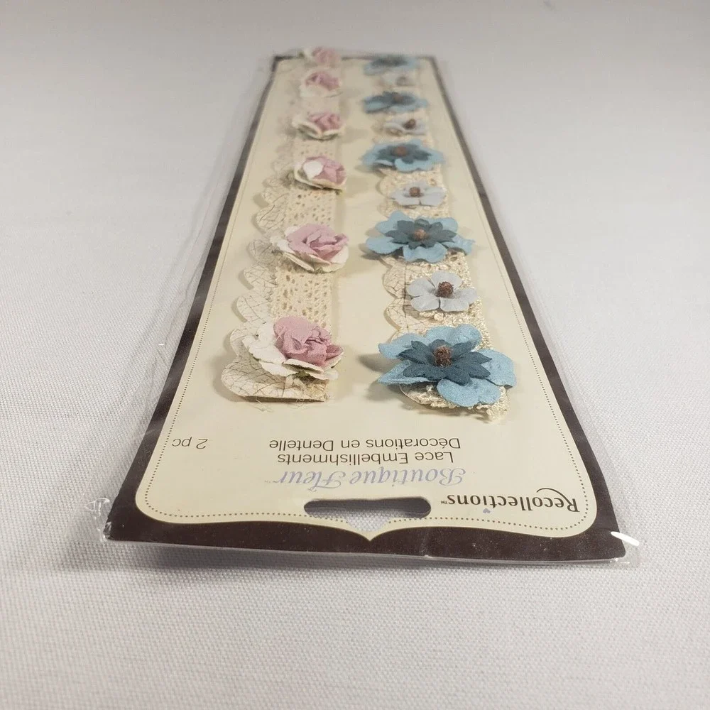 Recollections Floral‎ Lace Scrapbook Embellishments Pack Of 2 Blue Pink