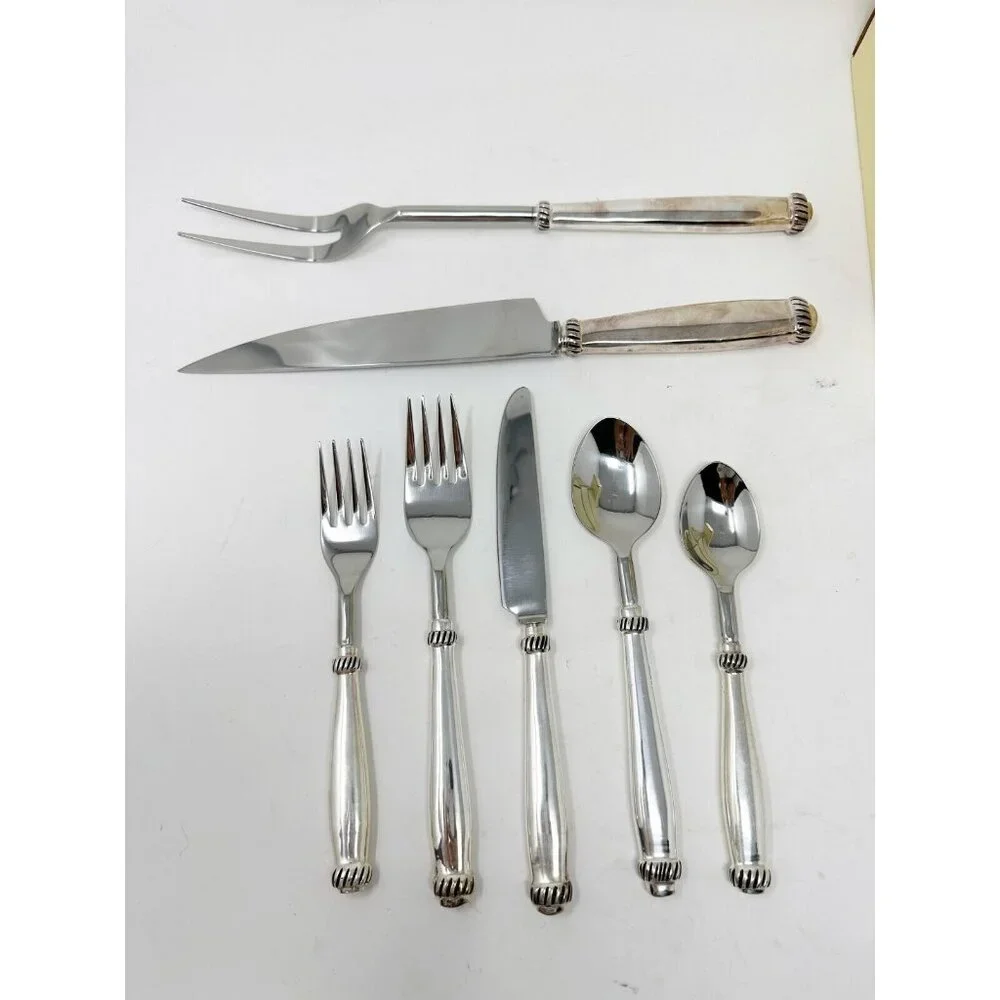 Pottery Barn Twist Flatware‎ 5 Piece Set 18/8 Stainless Steel Silver 9 Sets