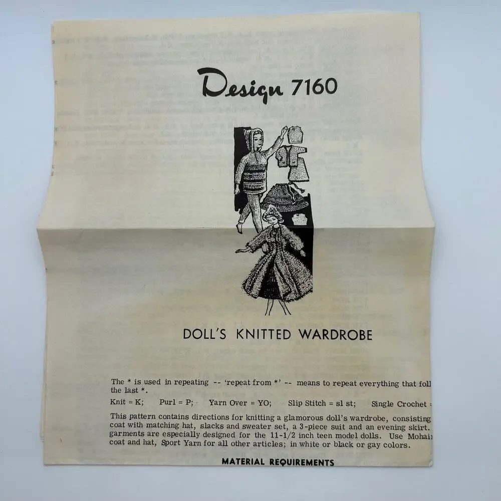 Vintage Doll Knitted Wardrobe Pattern #7160 11.5