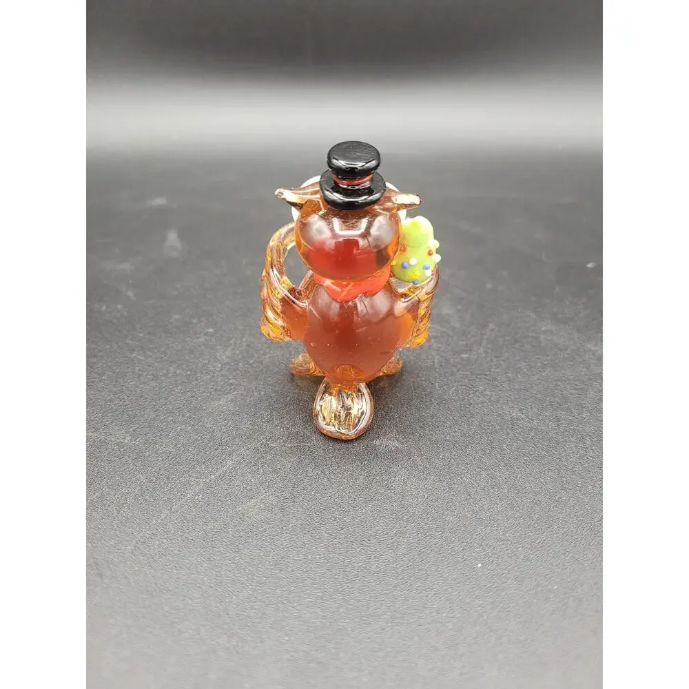 Pier 1 Glass Owl Christmas Figurine wearing Hat Scarf with Christmas Tree 2”