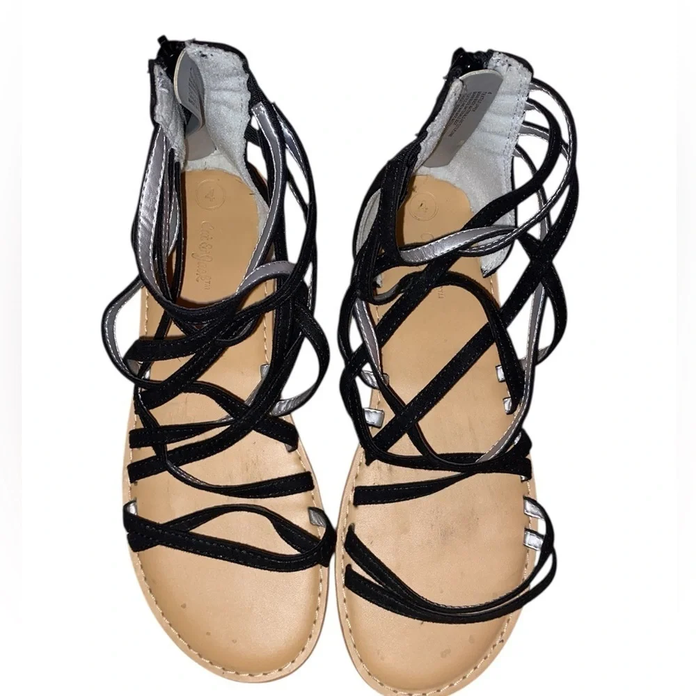 CAT & JACK Girls Gladiator Sandals in Black and Tan Size 4