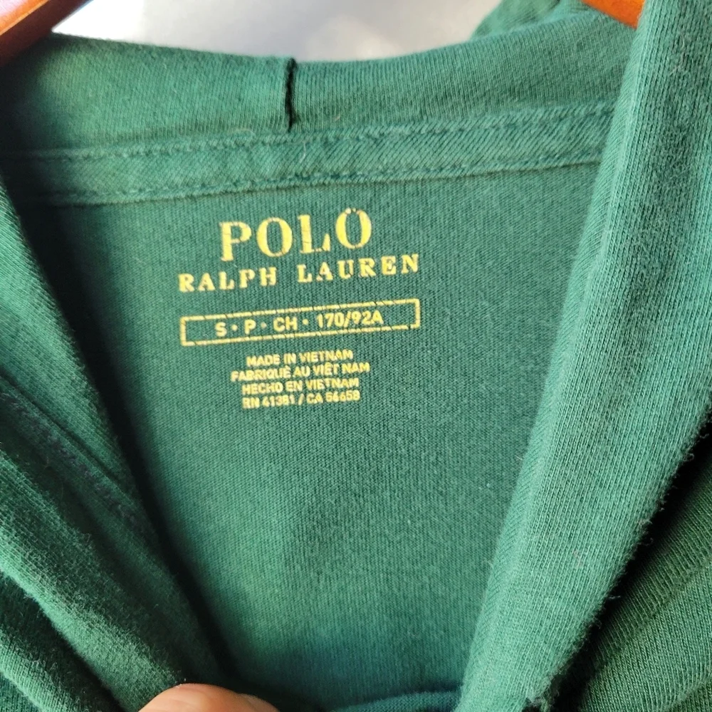 Polo Ralph Lauren Mens Jersey Hooded T-Shirt S/P Long Sleeve Logo Cotton Green