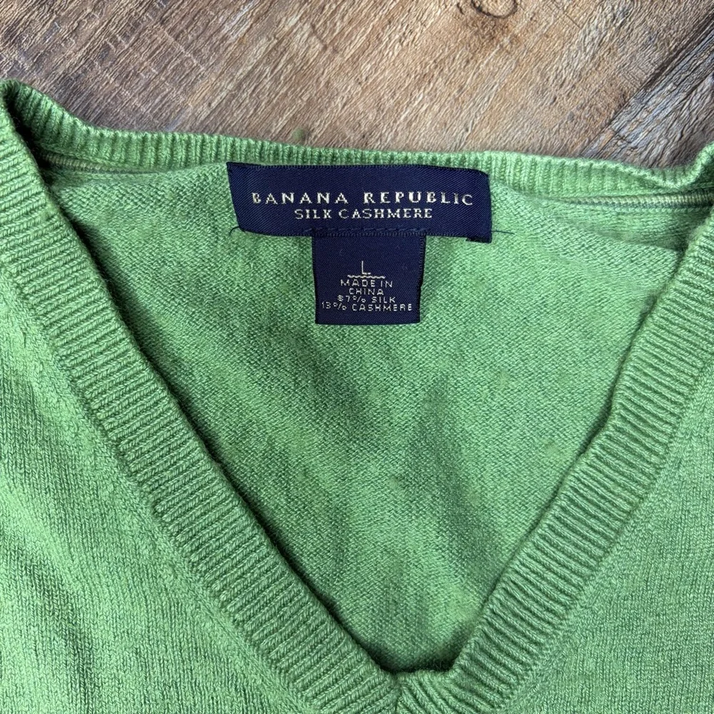 Banana Republic Silk Cashmere Sweater Men L Green Lightweight Preppy Career Soft