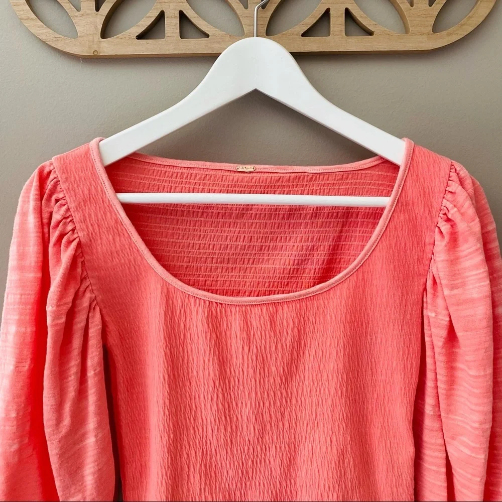 Free People Day Lilly Balloon Sleeve Coral Top Sz XS