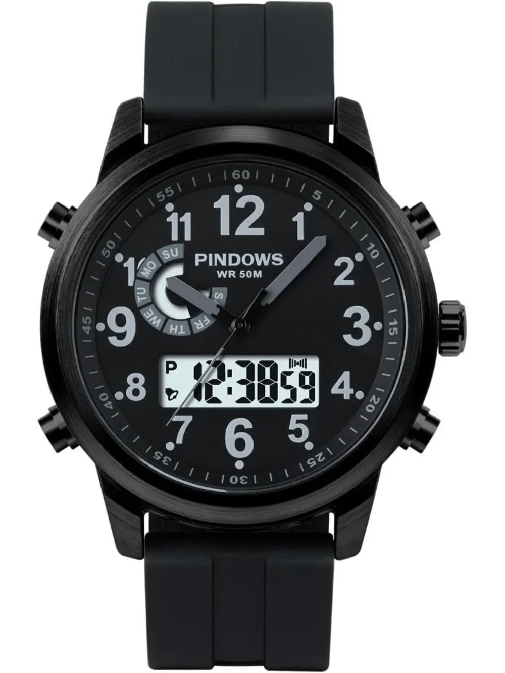 Mens Black Analog Quartz Waterproof Military Multifunctional LED Digital Watch
