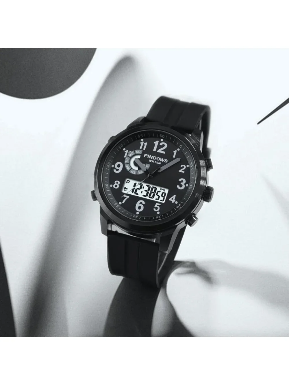 Mens Black Analog Quartz Waterproof Military Multifunctional LED Digital Watch