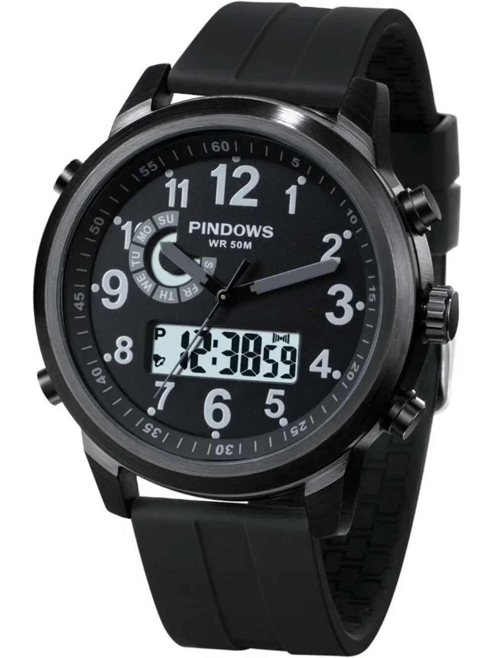Mens Black Analog Quartz Waterproof Military Multifunctional LED Digital Watch