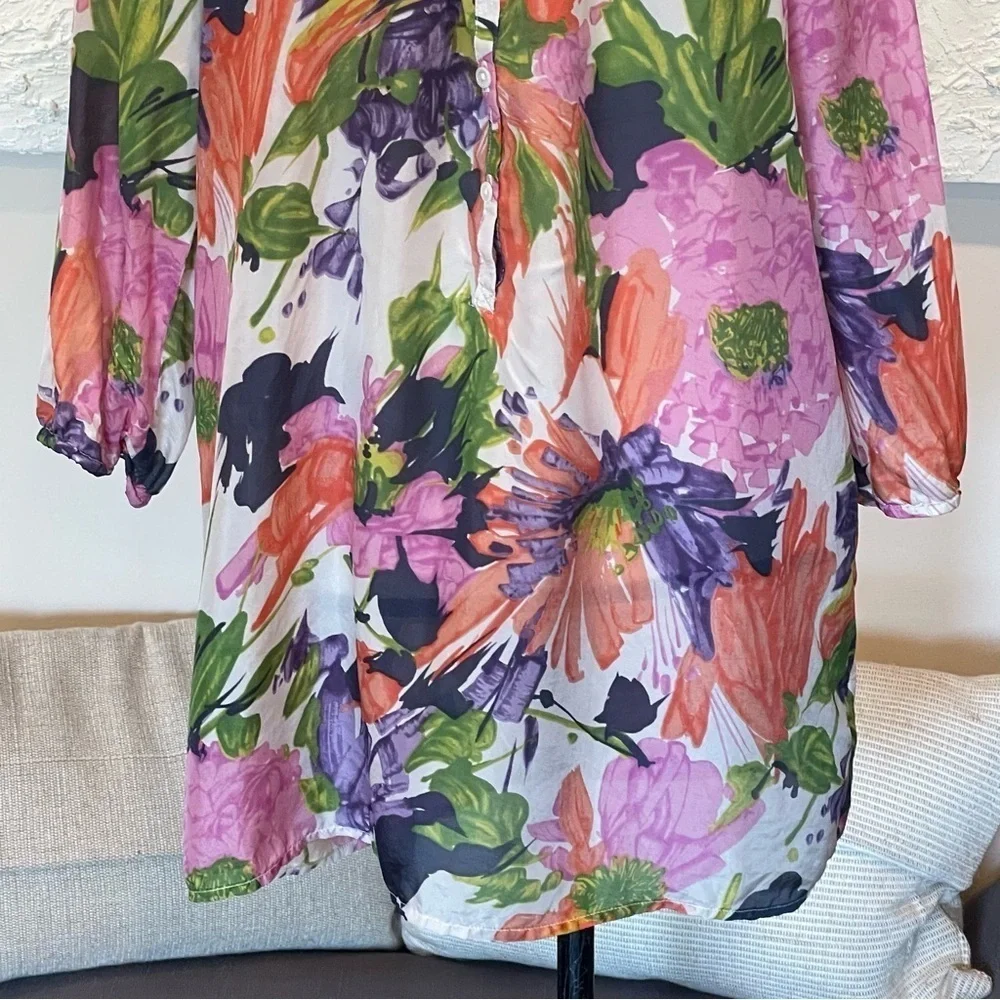 J. Crew Multicolored Floral 100% Silk Tunic Coverup Sz M
