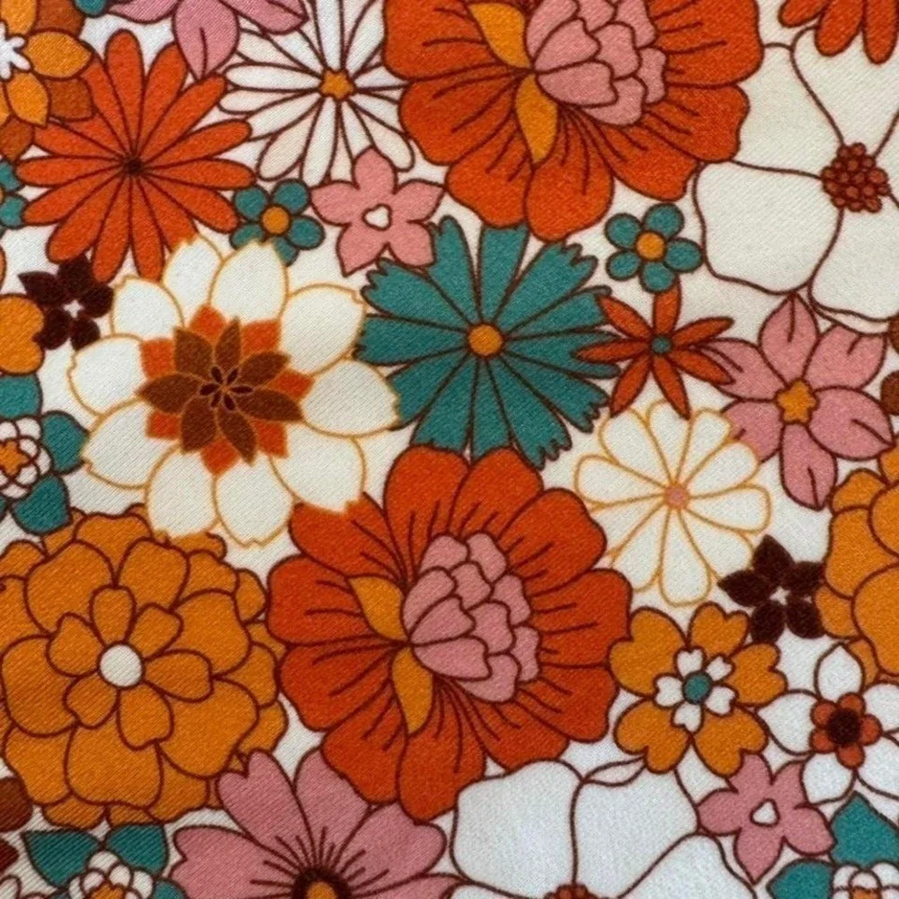 Girls Retro 70s style Floral Bell Bottom Flare Pants Orange Teal Boho 2-3Y