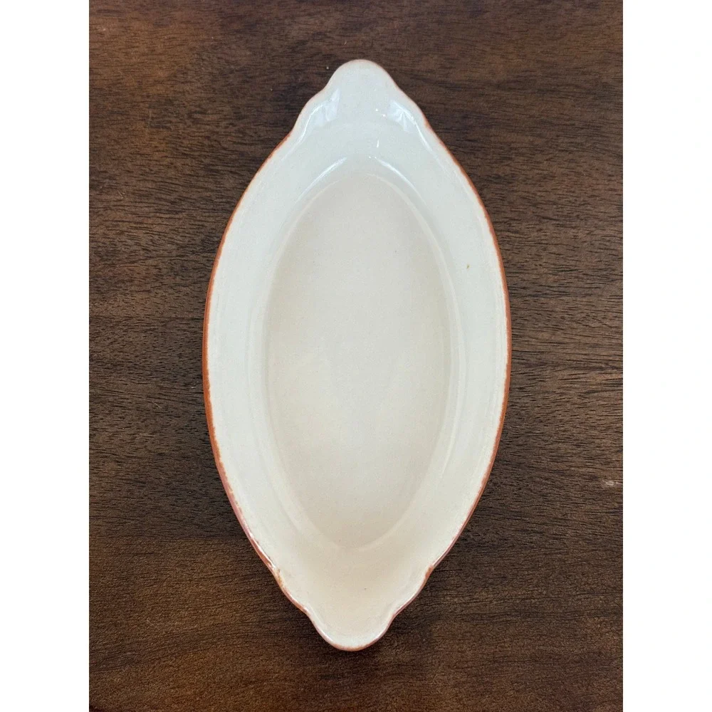 VTG SetTHREE Burden USA Oval Brown Stoneware Au Gratin 8 1/4