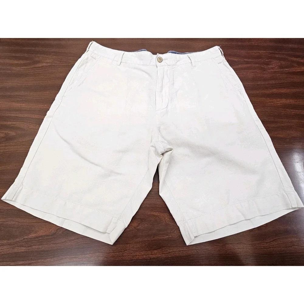 Faherty Mens Khaki Chino Shorts Size 32 Flat Front Casual Beach Stretch Classic