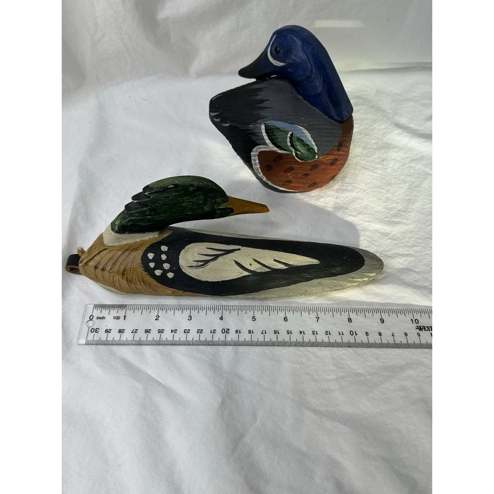 Jim Gibbs Wood Carved Ducks Painted Set 2 Decoy Decor Hanging Folkart 1980s