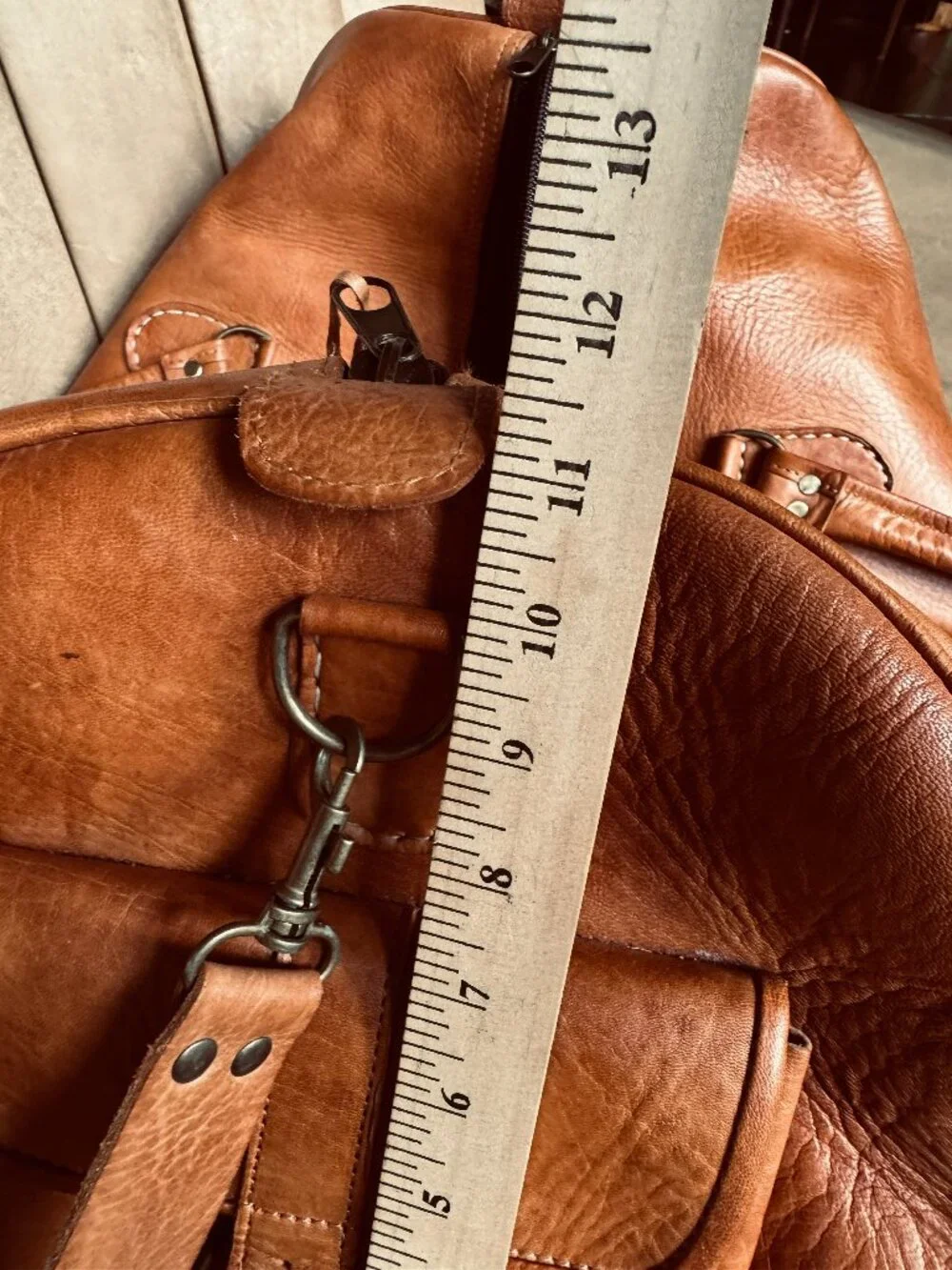 Handcrafted Moroccan Leather Duffel Bag w Strap 24x15x11 Large Carry Cognac