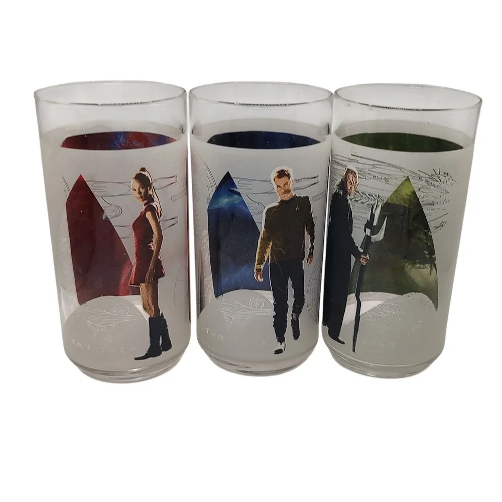 Star Trek Glasses Cups Collectors Set Burger King Exclusive‎ 2009 Three Set SEE