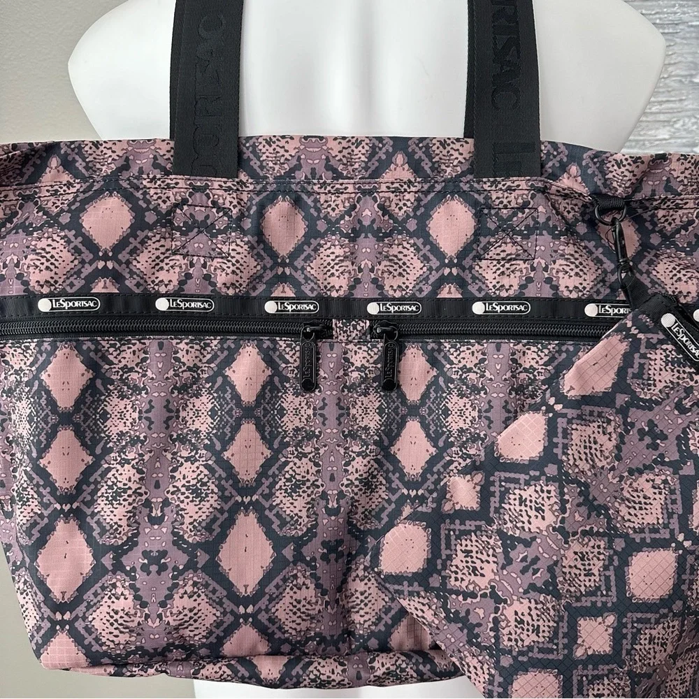 LeSportSac Carlin Baby Diaper Bag Tote in Mocha Python