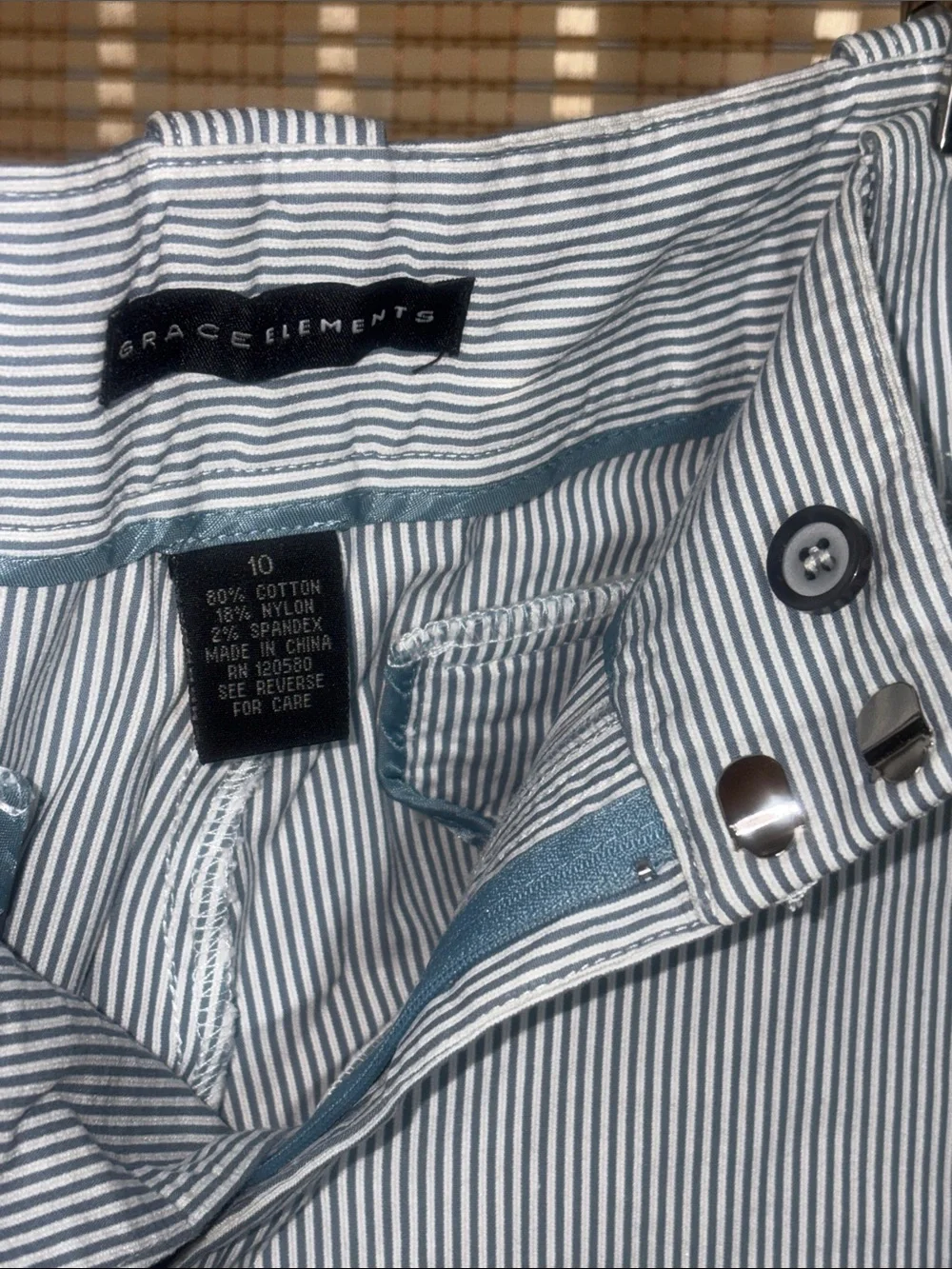 Light Blue and White Pinstripe Seersucker Wide Leg Trouser
