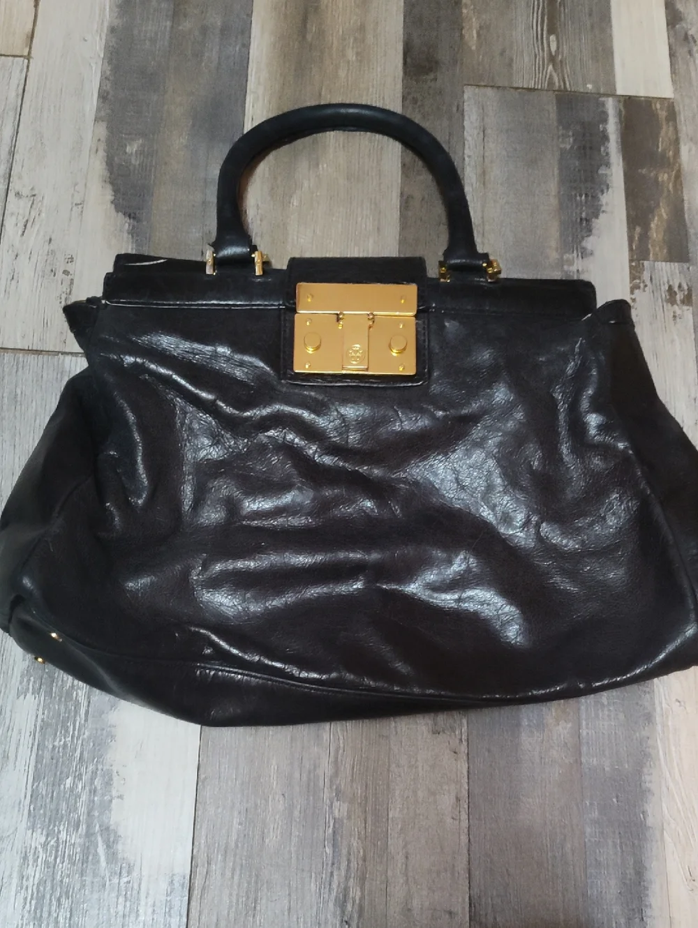Tory Burch Holland Black And Gold Detailing Satchel