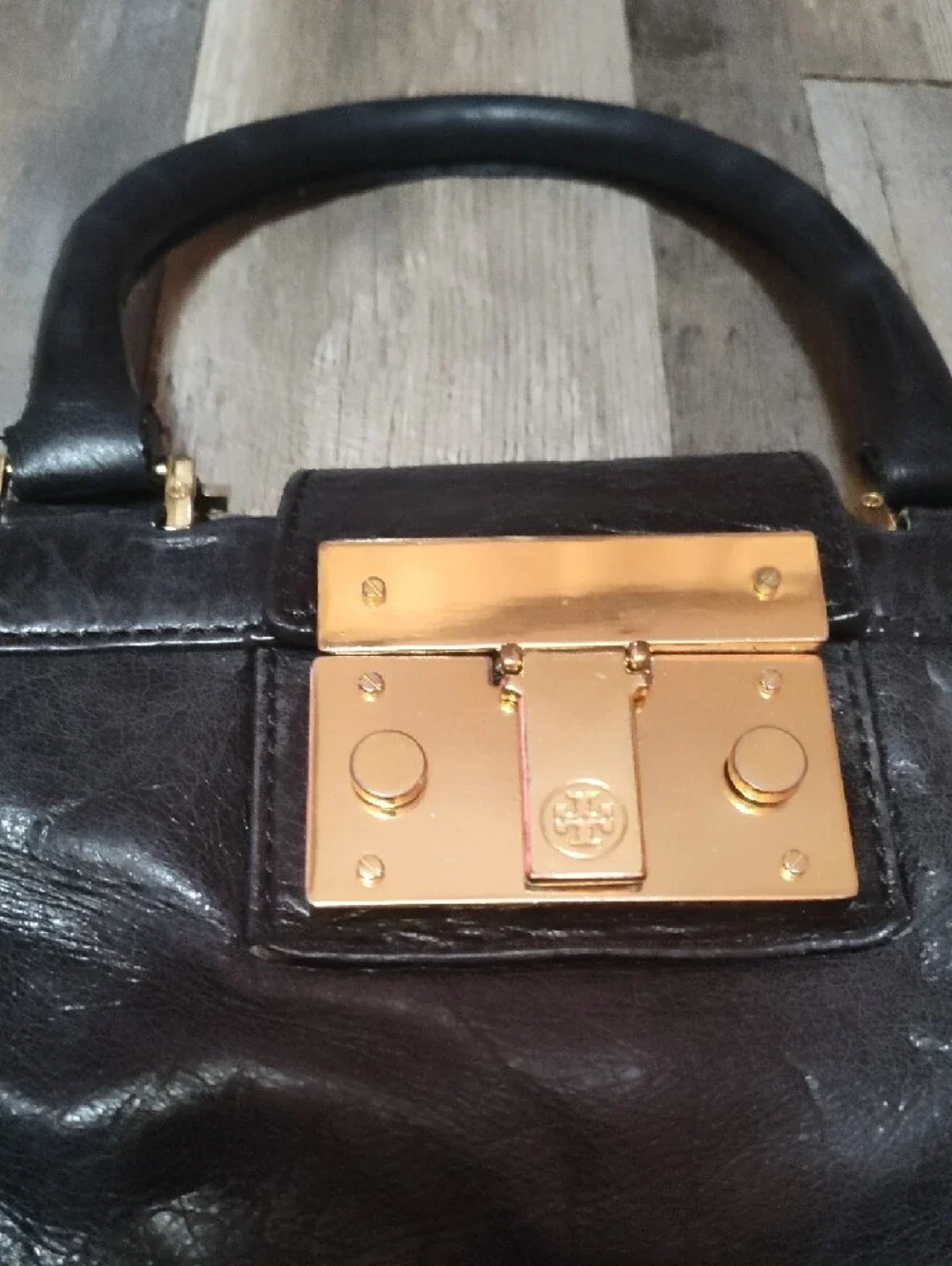 Tory Burch Holland Black And Gold Detailing Satchel