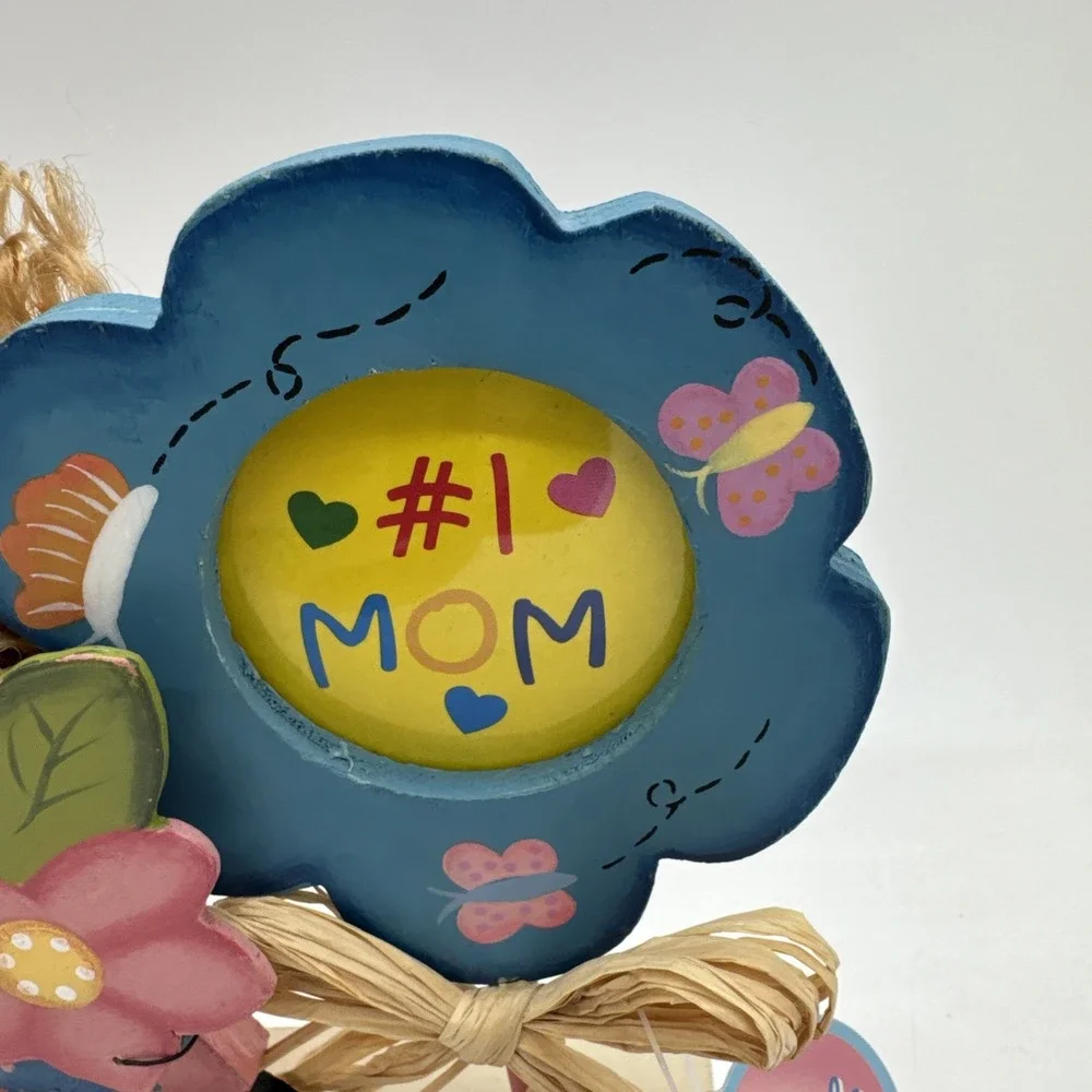 Vintage Mom Means Love Wooden With Little Girl With Hair & Bow 3D New Old Stock