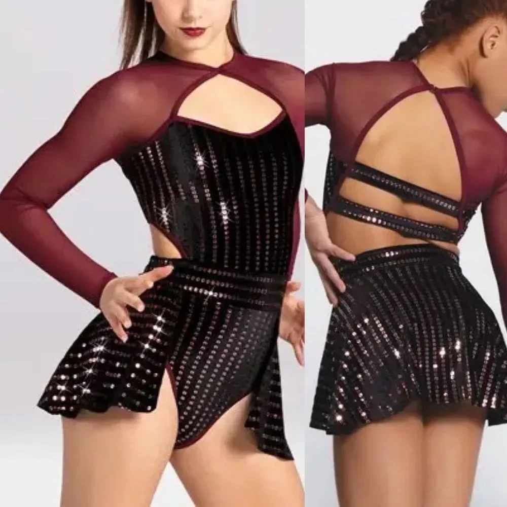 Weissman Elite dance costume burgundy red velvet Need You Tonight D11810 MA